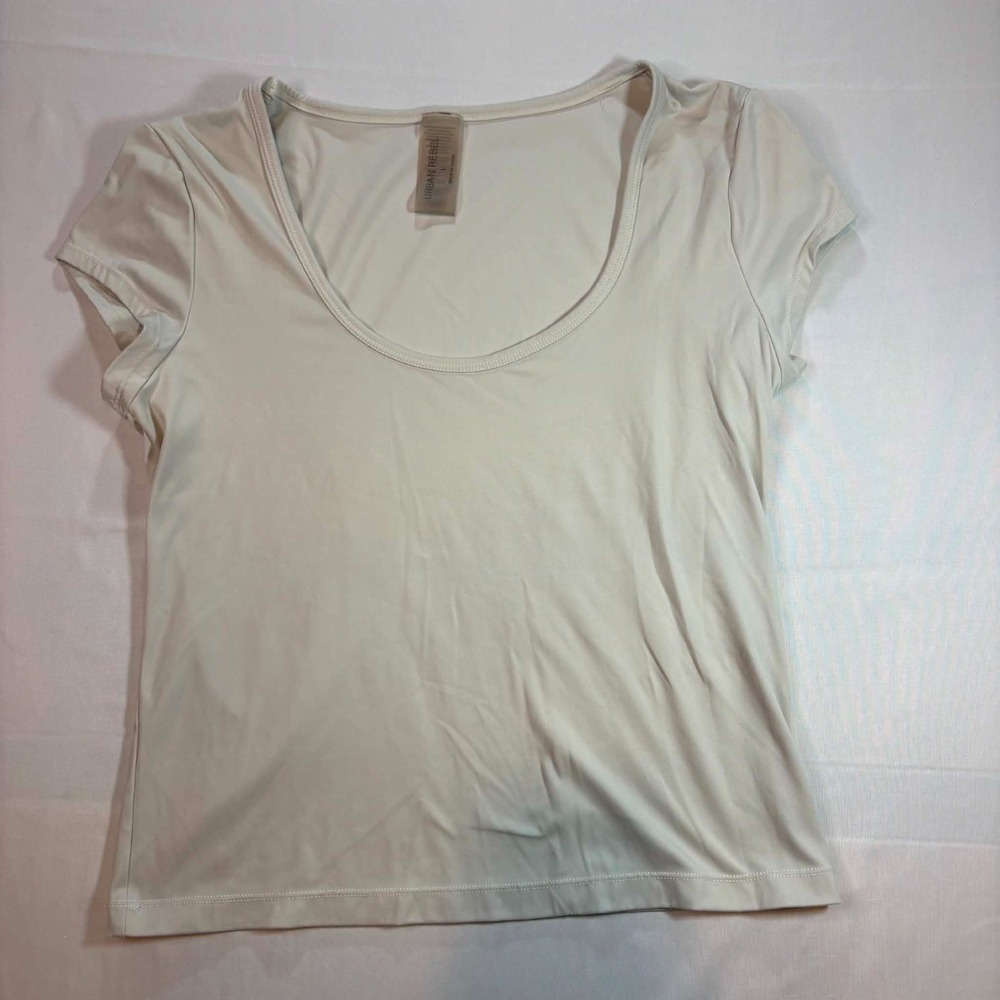 Urban Rebel Womens Large L Cream Off White Scoop Neck Cap Sleeve T Shirt Top